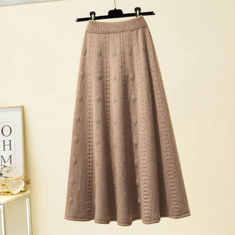 Rimocy Autumn Winter Knitted Long Womens Elegant Solid Color High Waist Fashion Elastic Soft Midi Women 250407