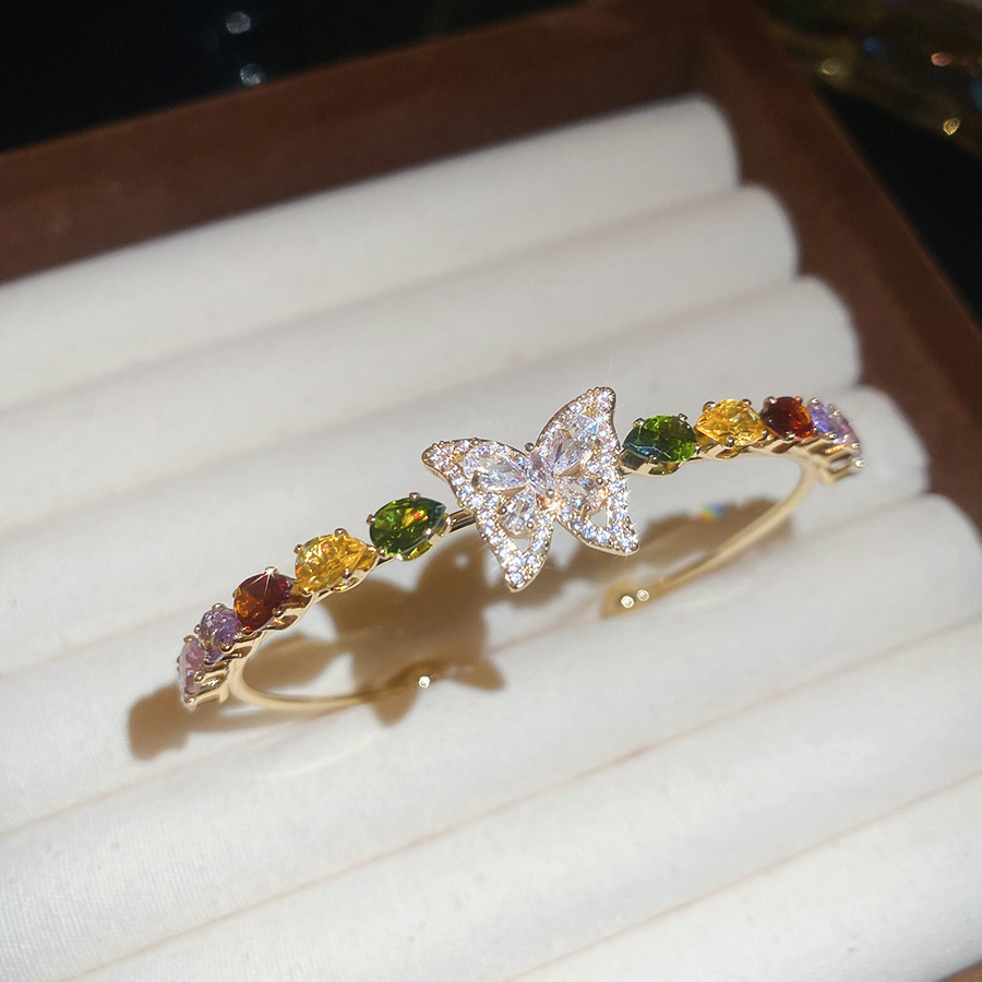 Zircon Butterfly Open Light Luxury High-end Niche Bracelet Retro Exquisite Versatile Elegant Jewelry Wholesale for Women - view 5