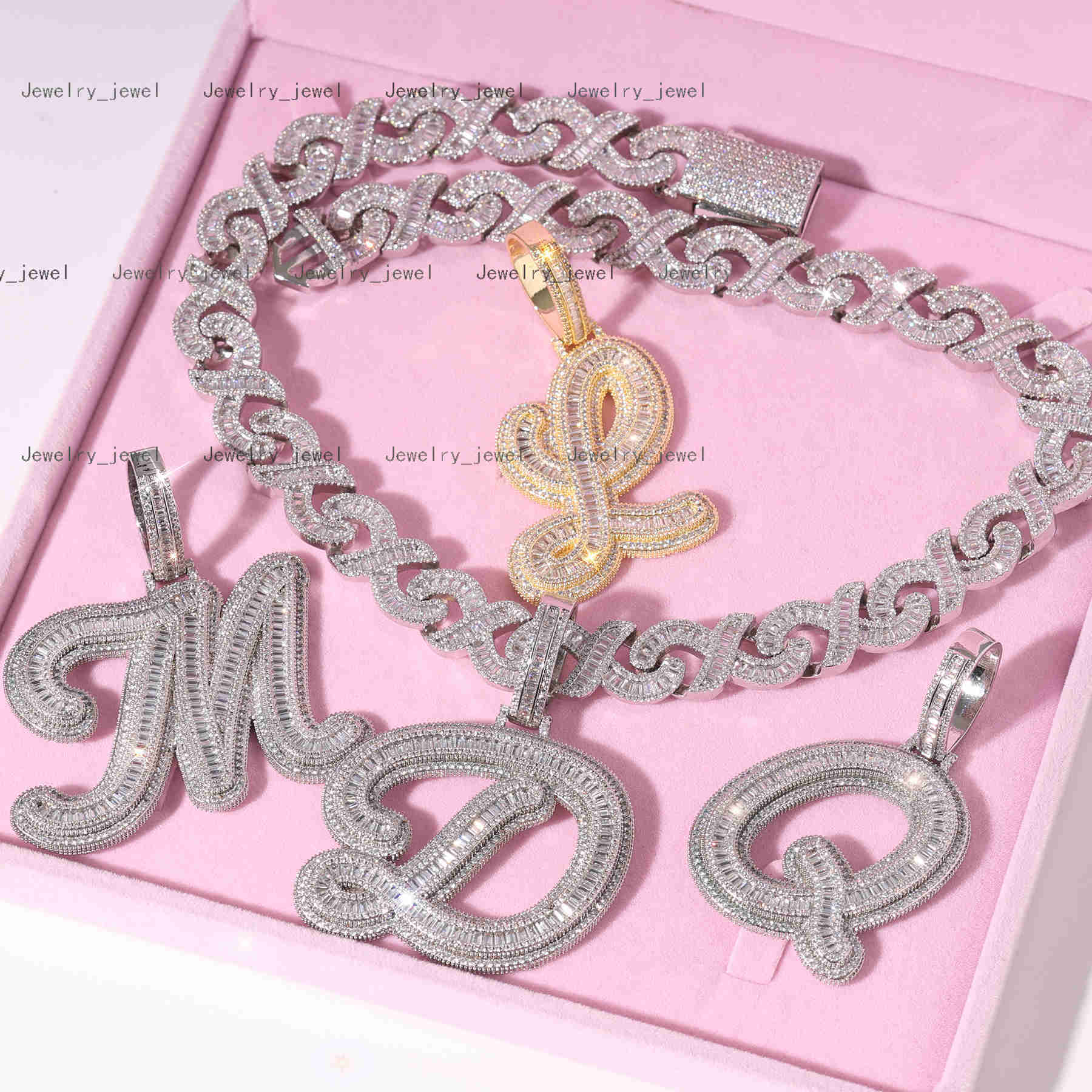 High Quality Single A-Z Letter Pendant with 5A Zircon Diamond Personality Creative Big Capital Baguette Pendant Necklace Jewelry