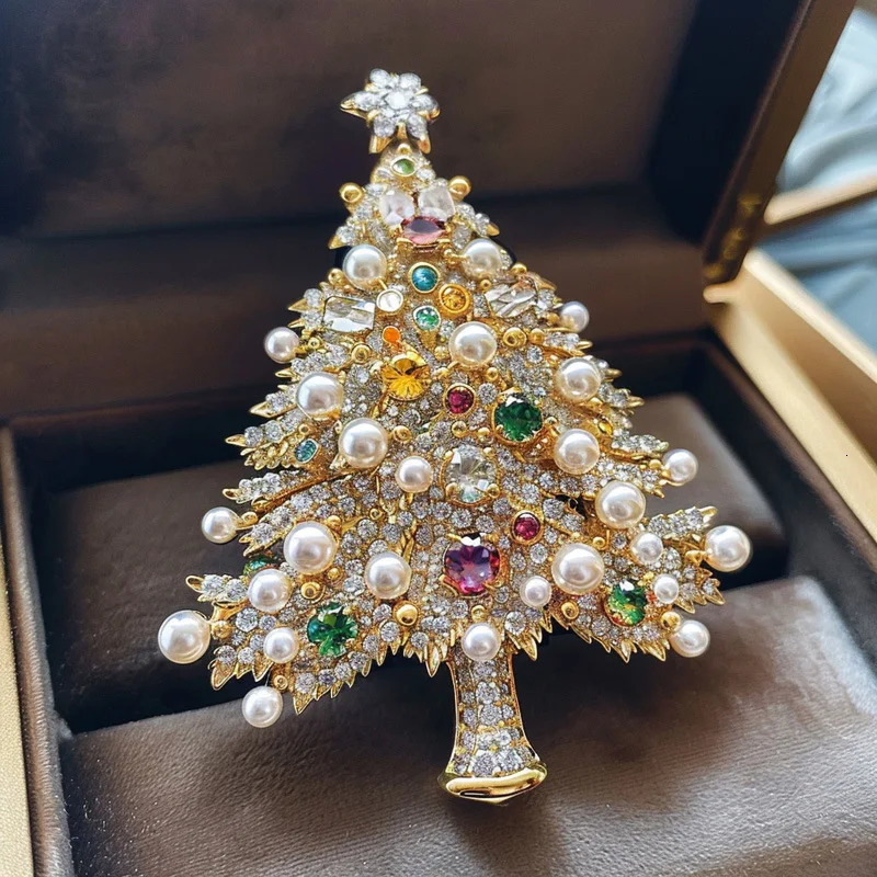 Original n Colorful Pearl Christmas Tree Corsage Highquality Elegant Brooch Crystal Pins for Women Men 251103