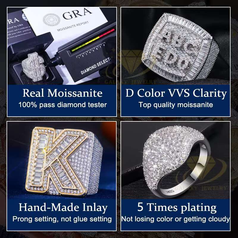 Fashion Jewelry Moissanite Hip Hop Ring Vvs Moissanite Rings 925 Silver Iced Out Baguette Flower Bud Moissanite Cross Ring