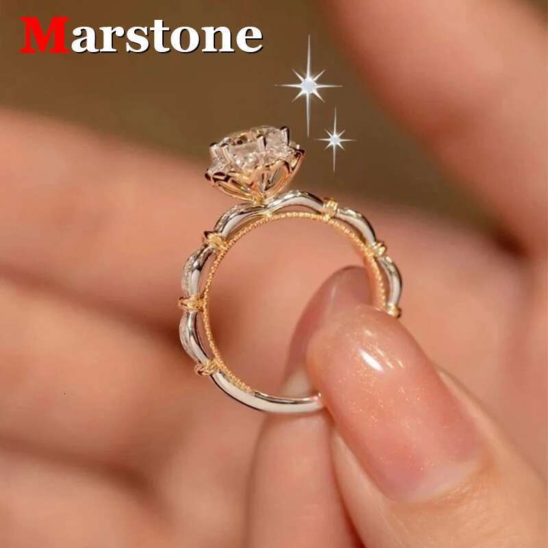 0.5CT Rose Flower Moissanite Womens Ring Six Prong Ring S925 Sterling Silver Adjustable For Women Wedding Party Gift