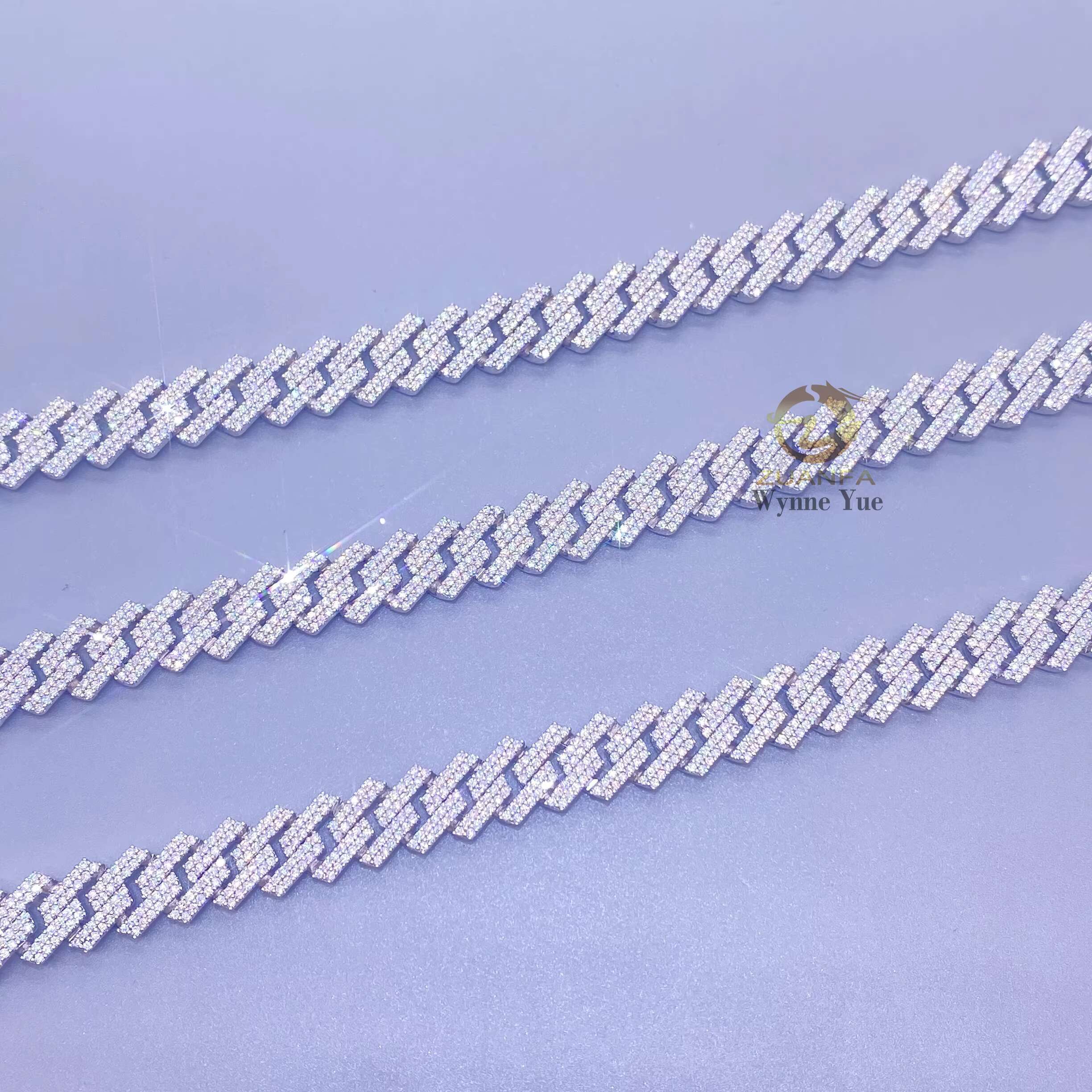 Lowest Price 10mm 2 Row S925 Prong Setting Iced Out Moissanite Diamond Men Cuban Link Chain