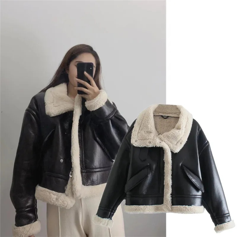 Winter Motorcycle Sle Jaet Sensation ular Thiened Fur Leather Inteated ort Coat Street Sle Zipper 251105