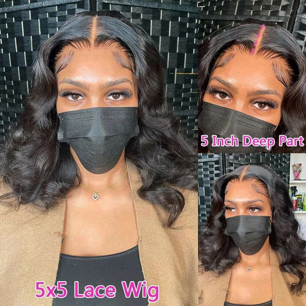 Body Wave Bob 13x6 Transparent Frontal Brazilian Human Hair Wigs Virgin Remy Hair13x4 Lace Closure Wig 180% Density