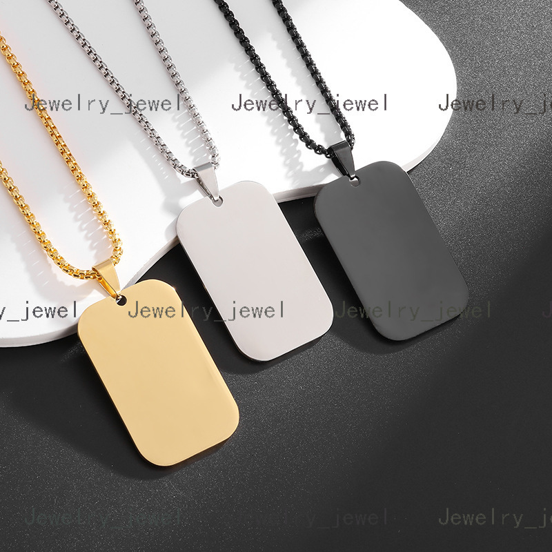 Simple Hip Hop Style Stainless Steel Plated Matte Rectangular Label Pendant Necklace for Men