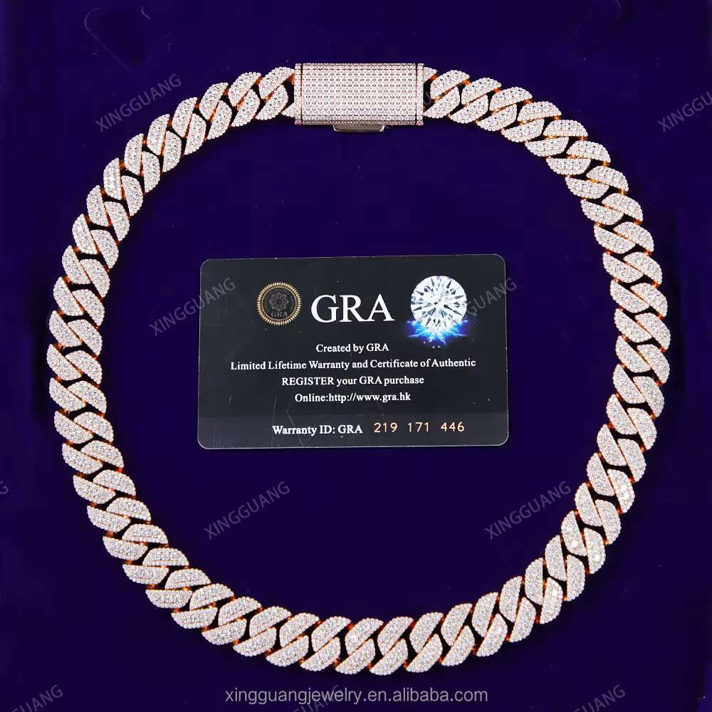 Hip Hop 15mm Wide Solid Silver Iced Out D/VVS Moissanite Men Necklace Cuban Link Chain Factory Price