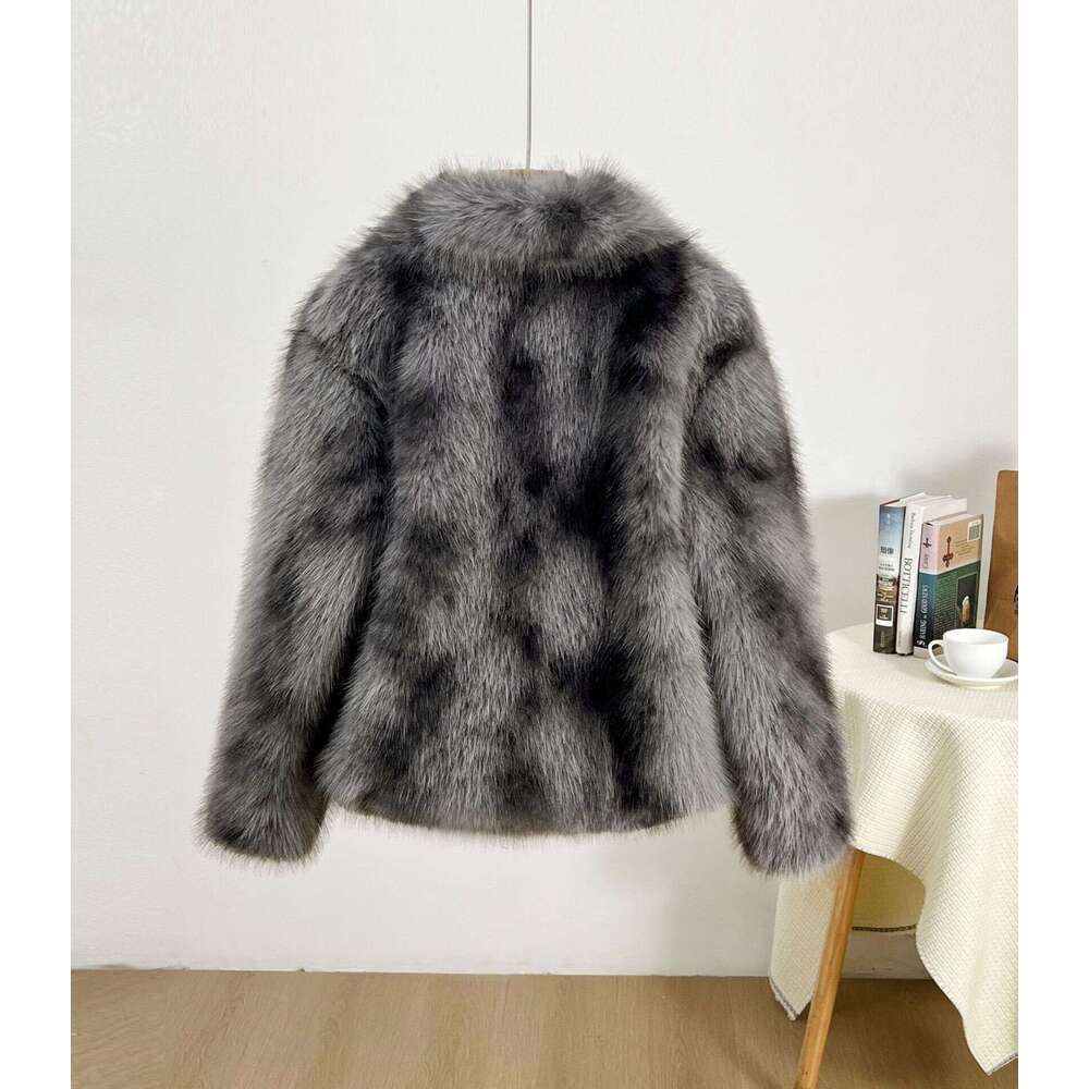 Women's Elegant Jacket With Buckle Faux Fur Trim - Grey/Black/White Plaid Collar Coat, Short Length Winter Warm Outerwear, Hine Washable For Casu