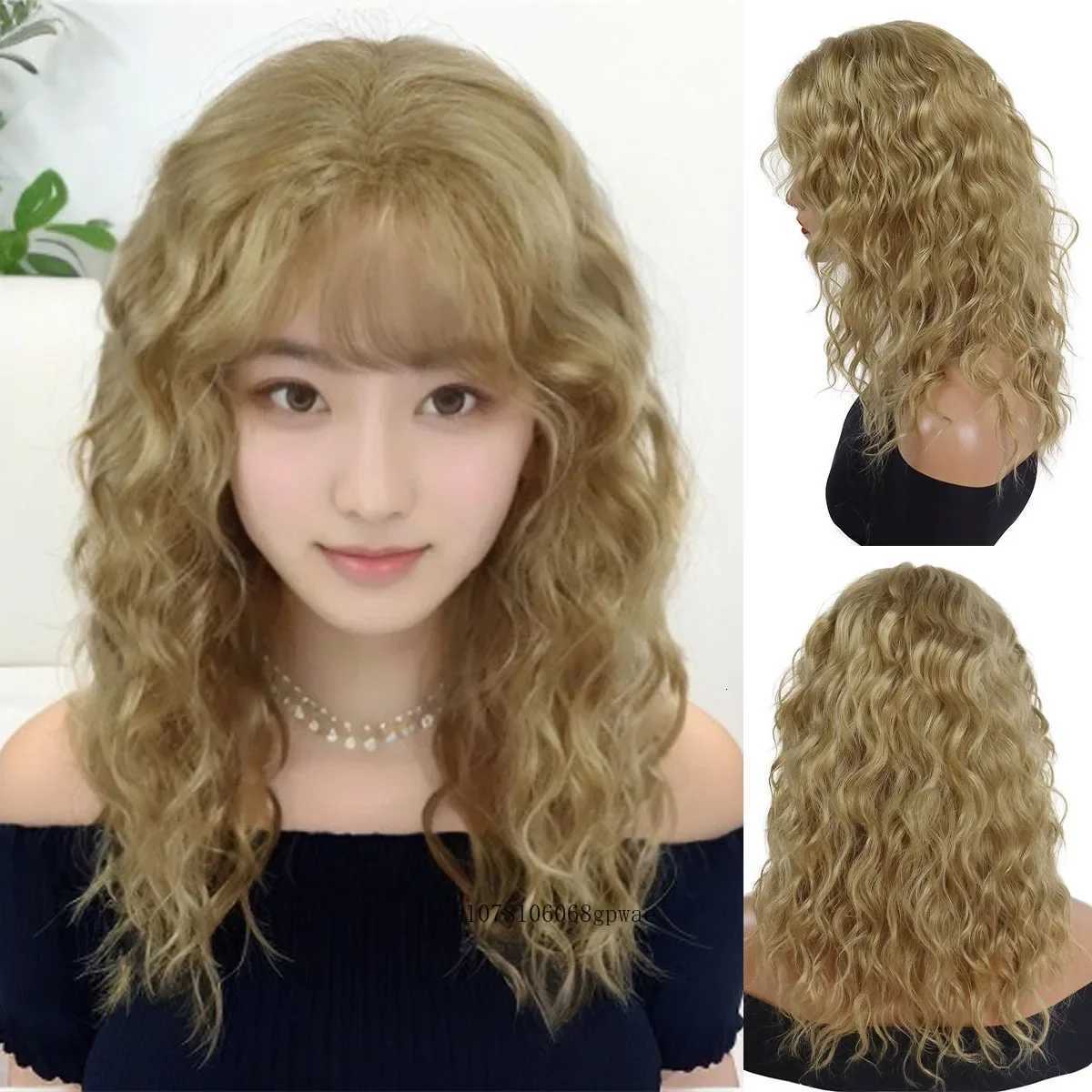 Synthetic Blonde Hair Long Wavy Wigs for Women Halloween Cosplay Wig with Bangs Natural Wave Mommy Wig Daily Use Heat ResistantT251111