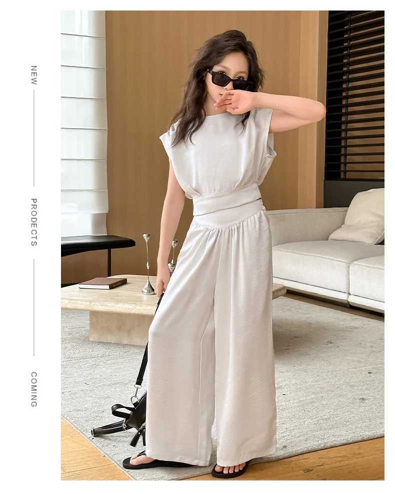 Baby girl clothing set girls summer vest set 2024 new Korean fashion big thin loose straight leg wide leg pants 2-piece setXJ250410