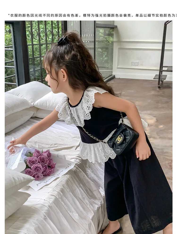 Fun Bear Summer Girl Set Cool and Comfortable Lace Necklace and Bottom Top+Pants 2-piece Cute Childrens Clothing SetXJ250410