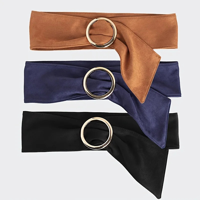 Fashionable and elegant retro womens high-end round buckle suede waist belt soft and comfortable versatile with a wide ribbon 251110