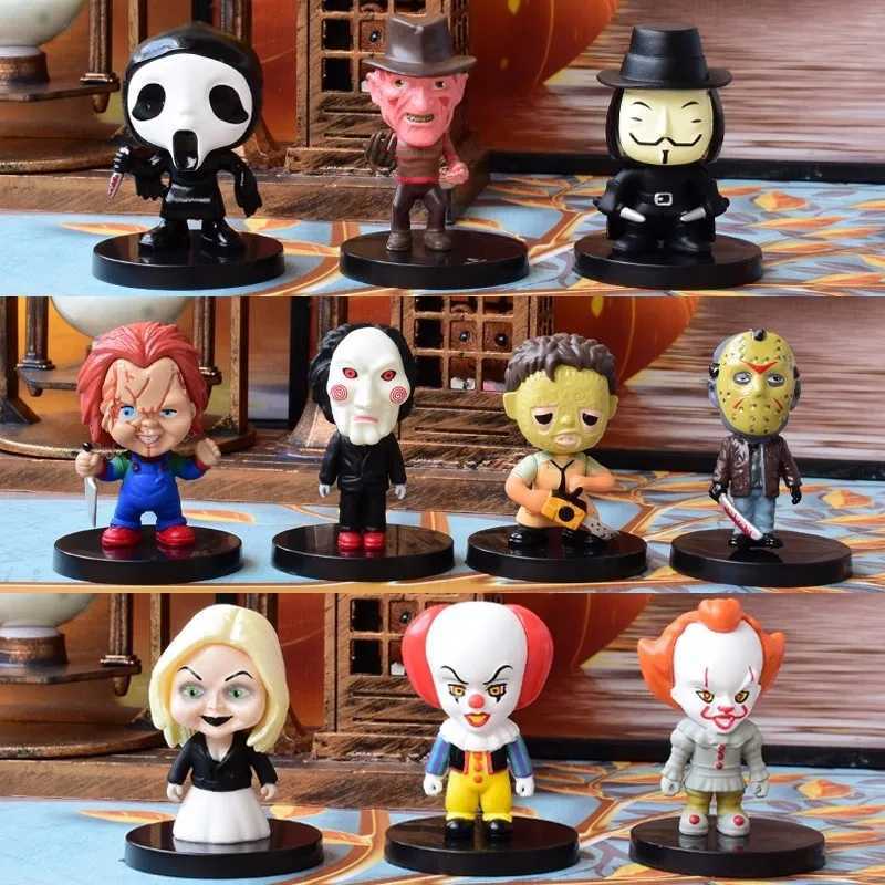 10 Pieces / Set Horror Film Series Jason Freddy Clown Action Figure Toys PVC Model Halloween Gift Vinyl Figurine Doll Gift C251111