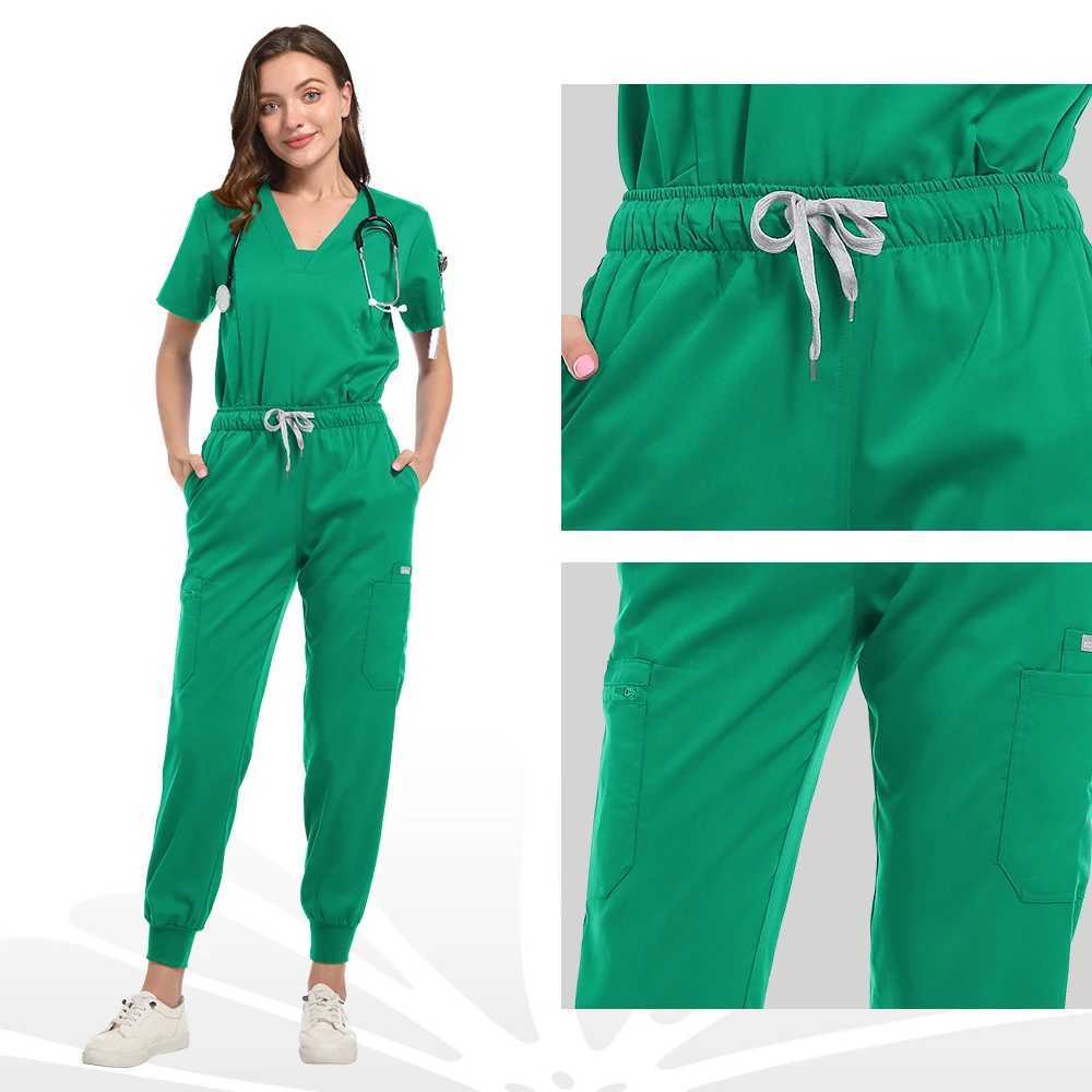 Medical Scrub Set Beauty Hospital Surgical Uniforms Women Scrub Tops Pants Nurses Accessories Dental Clinic Pet Workwear Clothes X250528
