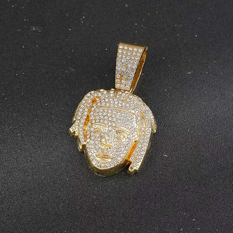 18K Gold Plated Fashion Men Women Hip Hop Necklace Rapper Figure Diamond Iced Out Pendant Necklace