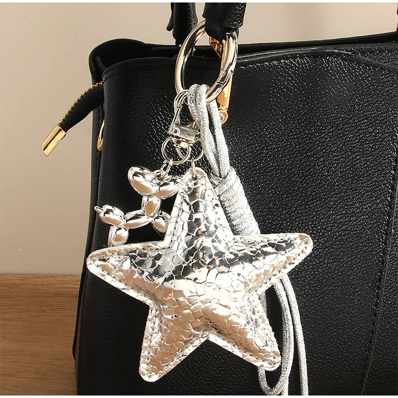Leather Starfish Bag Charm Cute Leopard Bear Rainbow Decorative Keychain Decoration Fashion Braided Rope Bag Accessorie 251110