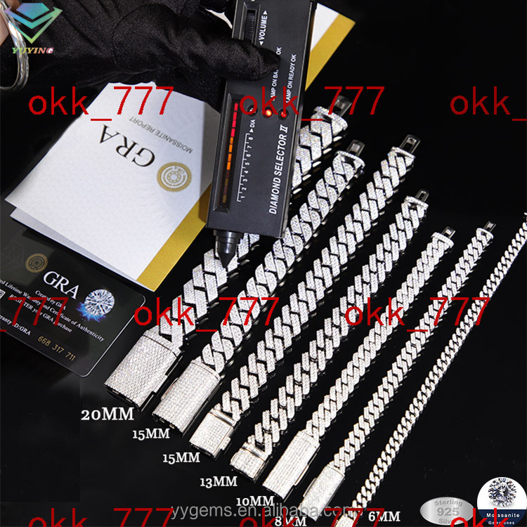 Pass Diamond Test VVS Moissanite 925 Sterling Silver Gold Plate Cuban Link Chain for Man Fine Jewelry Cuban Chain Bracelet