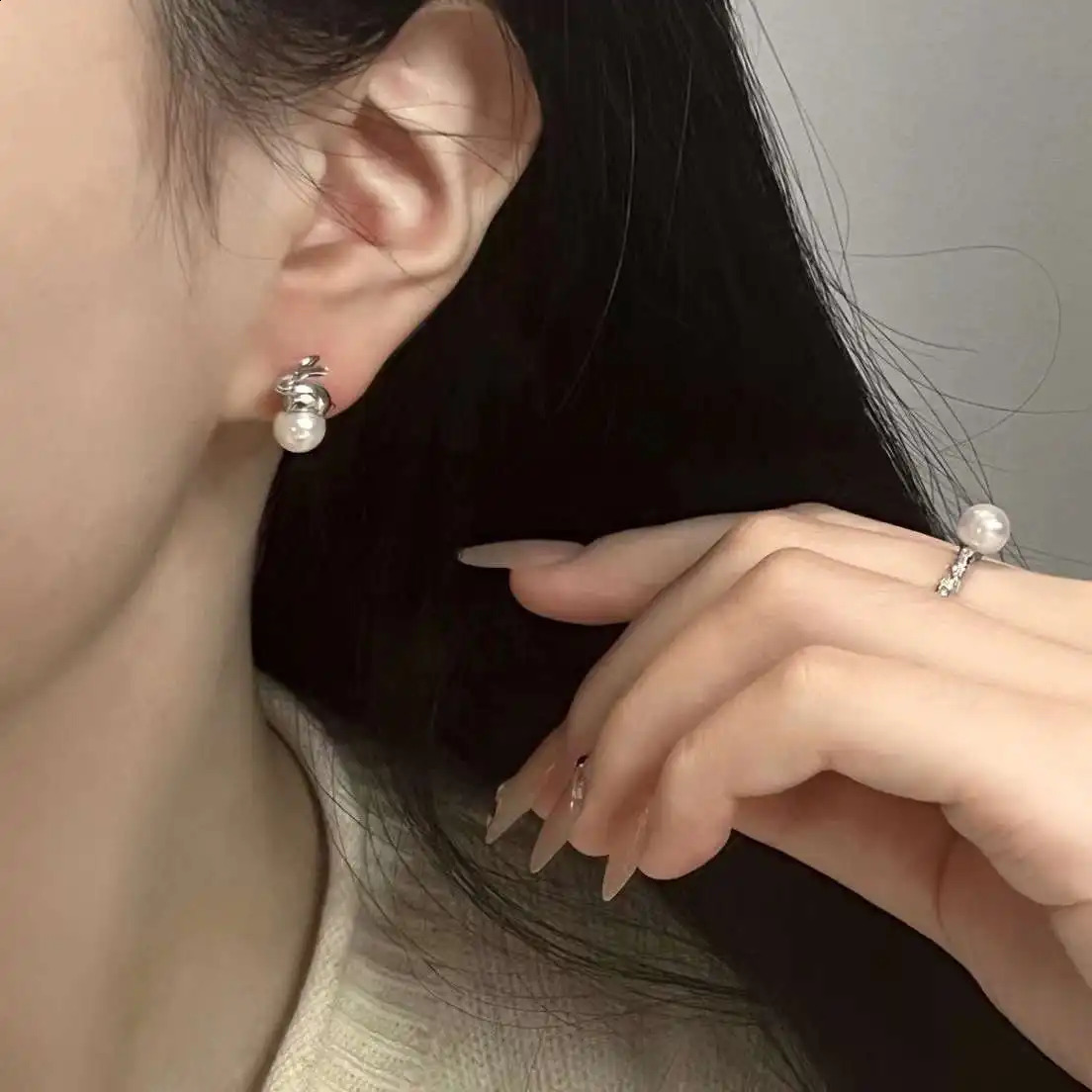 925 sterling silver earrings rabbit earrings 7-8MM natural round freshwater pearl earrings pearl jewelry 250409