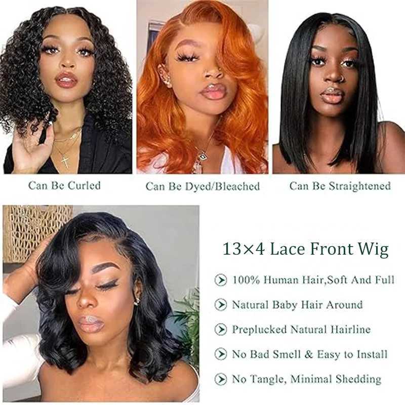 Body Wave Short Bob Wig 13x4 Transparent Lace Frontal Wig 100 Brazilian Human Hair Wigs Remy Hair 180 Density For Women 14inchT251111