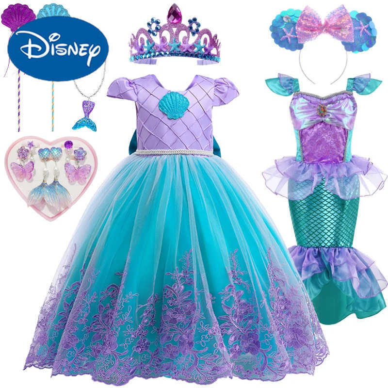 Disney Fantasy Little Mermaid Dress for Girls Carnival Halloween Role Play Childrens Lace Tail Princess Ariel Party Performance CostumeXJ250411