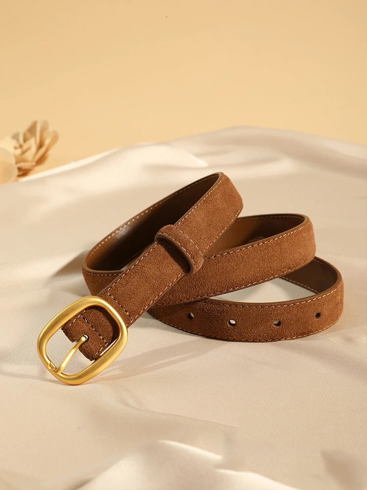 Ladies elegant suede cowhide belts retro style with gold buckle 23cm wide belts suitable for matching dresses and jeans 251110