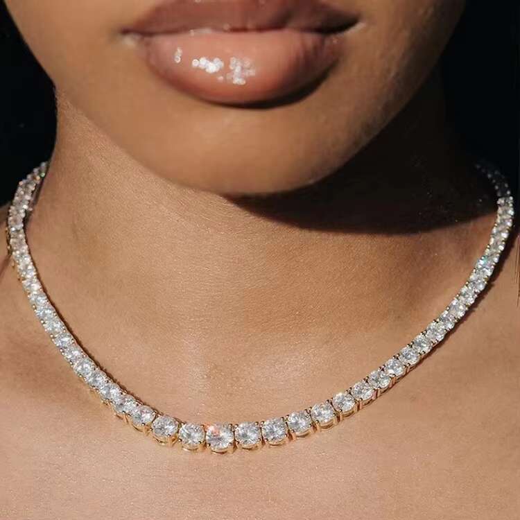 2mm-8mm Wide Silver with D Color Moissanite Diamond Tennis Gold Plated Necklace/bracelet Chain for Fine Jewelry