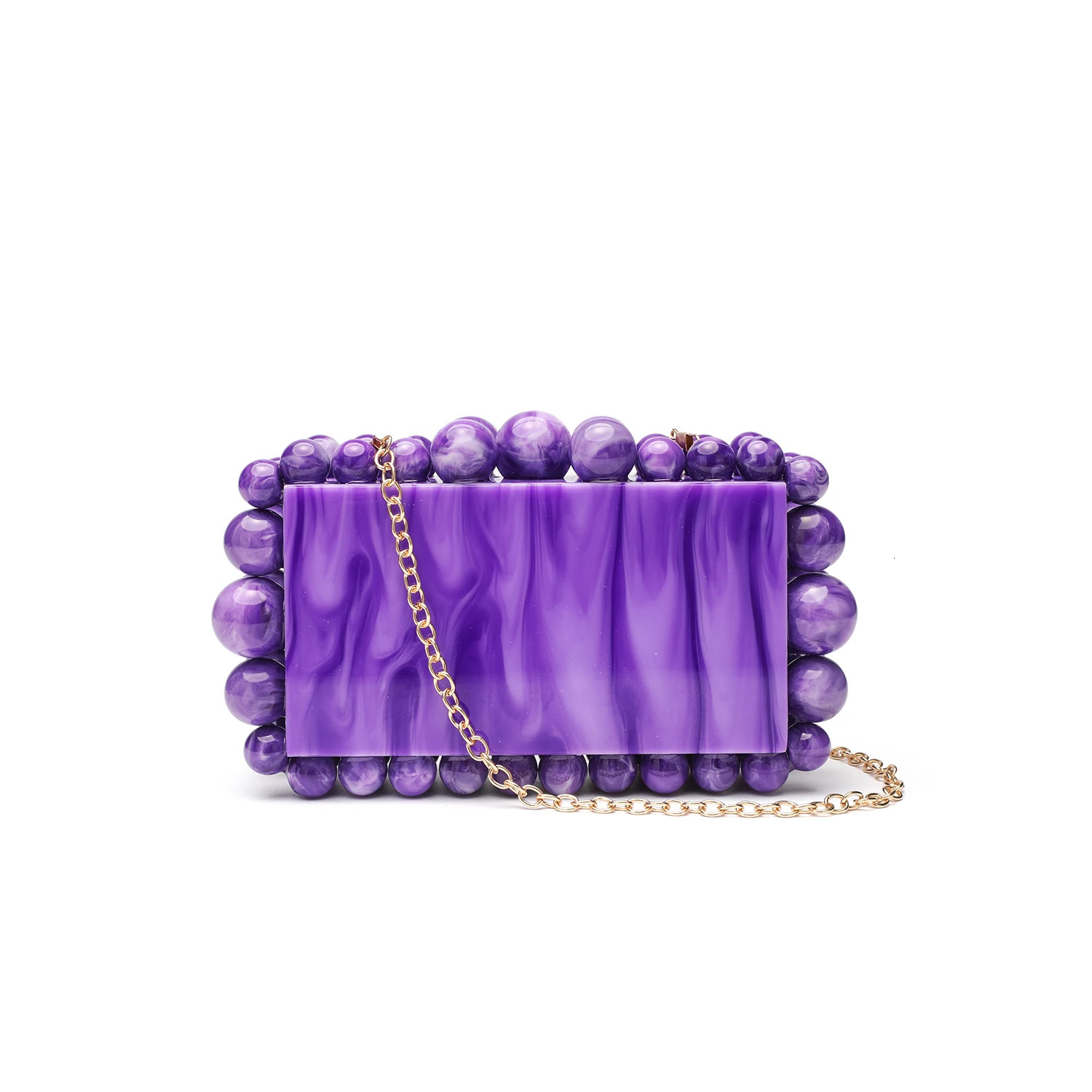 Marble Acrylic Clutch Bag with Beaded Strap - Candy Color Shoulder Crossbody Purse Trendy Womens Wedding Party Evening Handbag 251106