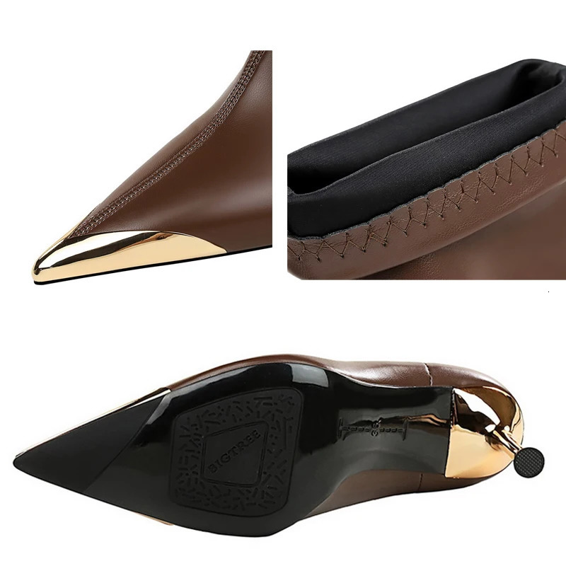 BIGTREE shoes Autumn Winter Boots Metal Pointed tip Women Boots Fashion Leather Boots High Heels Stilettos Women Ankle Boots 251110