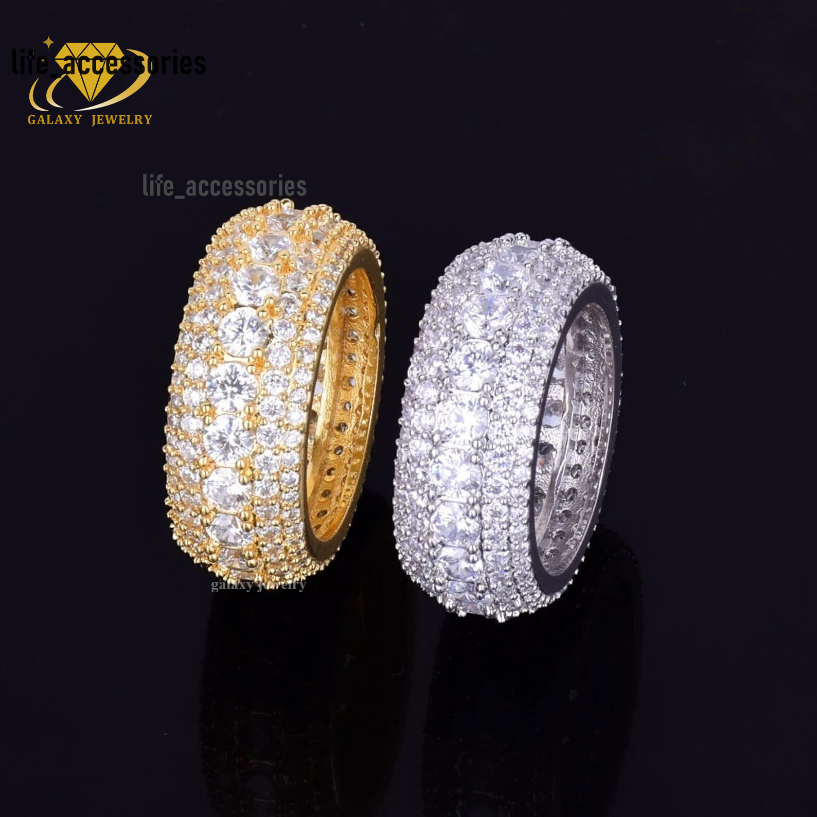 Iced Out Ring Gold Plated Diamond Hip Hop Jewelry Moissanite Men 925 Sterling Silver Wedding Eternity Ring