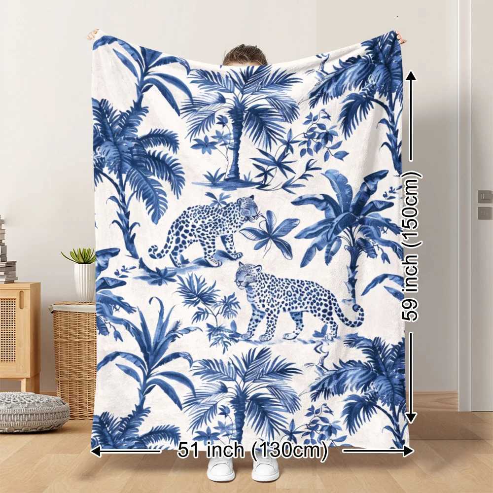 1pc Leopard and palm tree print blanket polyester fabric machine washable suitable for bedroom living room decoration C251111