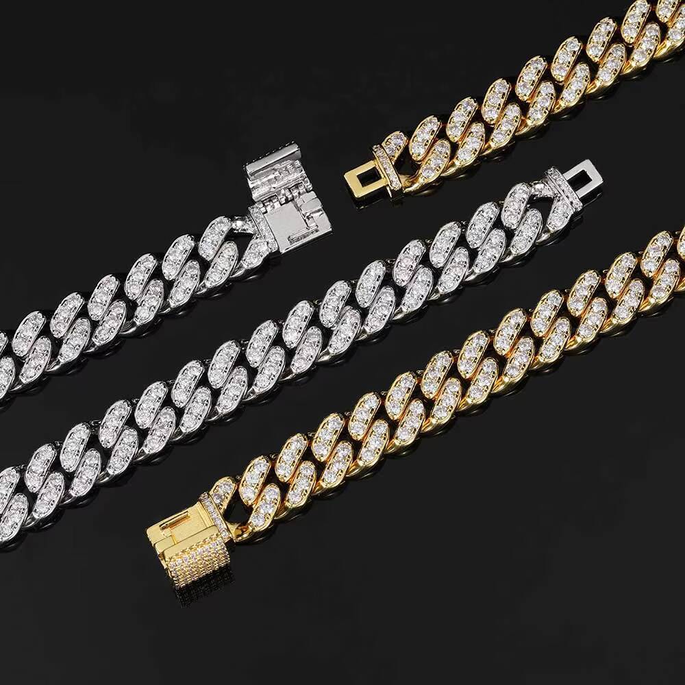 12mm Hip Hop Iced Out Cuban Link Necklace for Women Micro Pave Shiny Moissanite Cuban Chain with 925 Sterling Silver