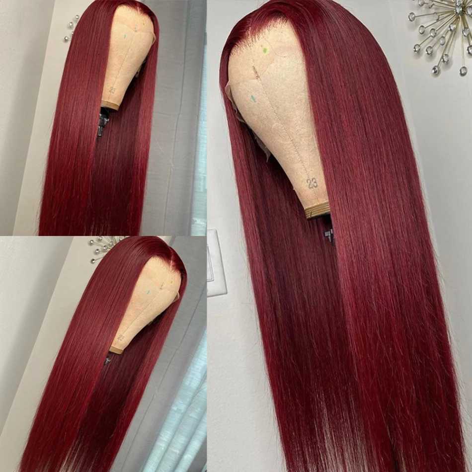 HD Lace Front Wig Human Hair Wigs 99J Burgundy Pre Plucked 13x6 Colored HD Lace Frontal Human Hair Wigs Hot Star Straight WigT251111