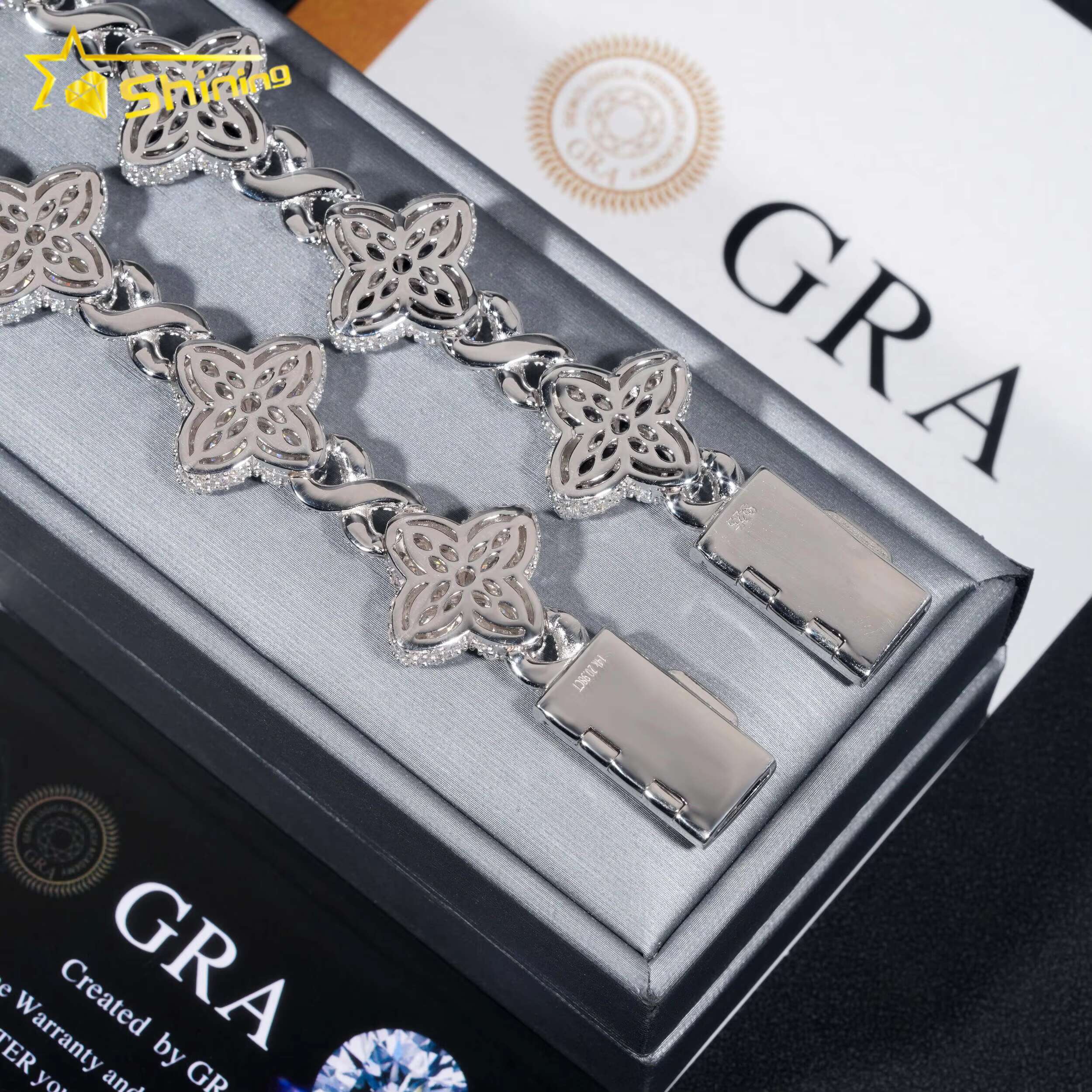 2024 New Arrivals Fashion Fine Jewelry 925 Sterling Silver Vvs Moissanite Diamond Four Leaf Clover Tennis Bracelet