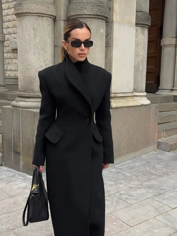 Elegant Women Lapel Woolen Overcoat Chic Waist Cinching V-neck Full Sleeve Loose Long Overcoats Lady Daily Commute Wear 251110
