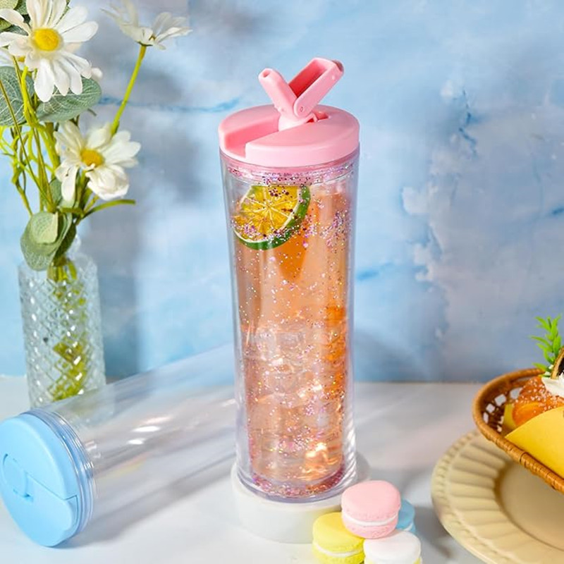 20oz Snow Globe Acrylic Tumbler Plastic Cups Double Wall Insulated Snowglobe Sippy Mug With Flip Lids & Pre Drilled Hole Silicone Stopper For DIY Glit