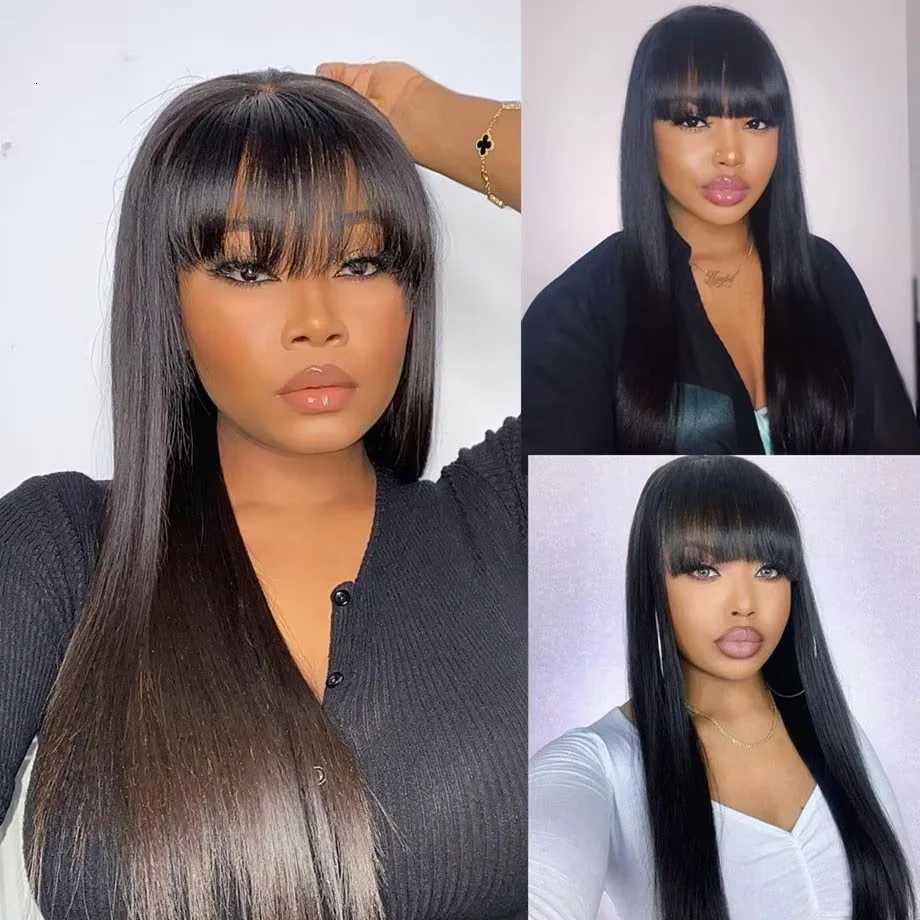 Straight Human Hair Wigs With Bang Full Machine Made Wigs 30 34 inch Natural Color Wig 3x1 Lace Front Remy Human Hair WigsT251111