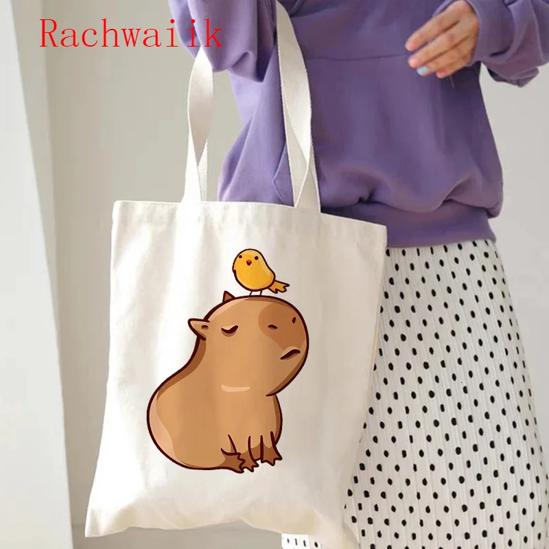 Hip Hop Woman Capybara Tote Bag Shopper Canvas Shoulder Capibara Eco Harajuku Casual Shopping Women Female 251110
