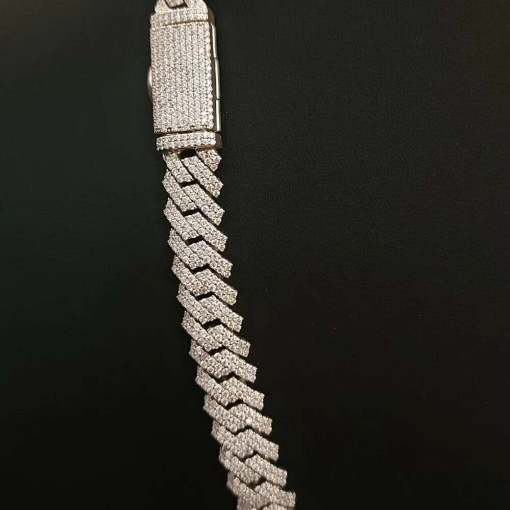 10mm Customizable Iced Out Moissanite Diamond Cuban Link Chain 925 Sterling Silver Hiphop Moissanite Cuban Chain