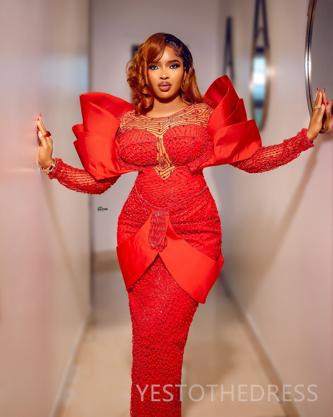 2026 Plus Size Red Mermaid Prom Dress Evening Dresses Formal Gowns For Special Occasions Illusion Sheer Neck Beaded Lace Crystals Pearls Birthday Dres