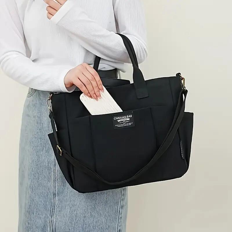 Multi Pocket Tote Bag For Women, Retro Canvas Shoulder Bag, Versatile Crossbody Bag For Daily Use ddmynov