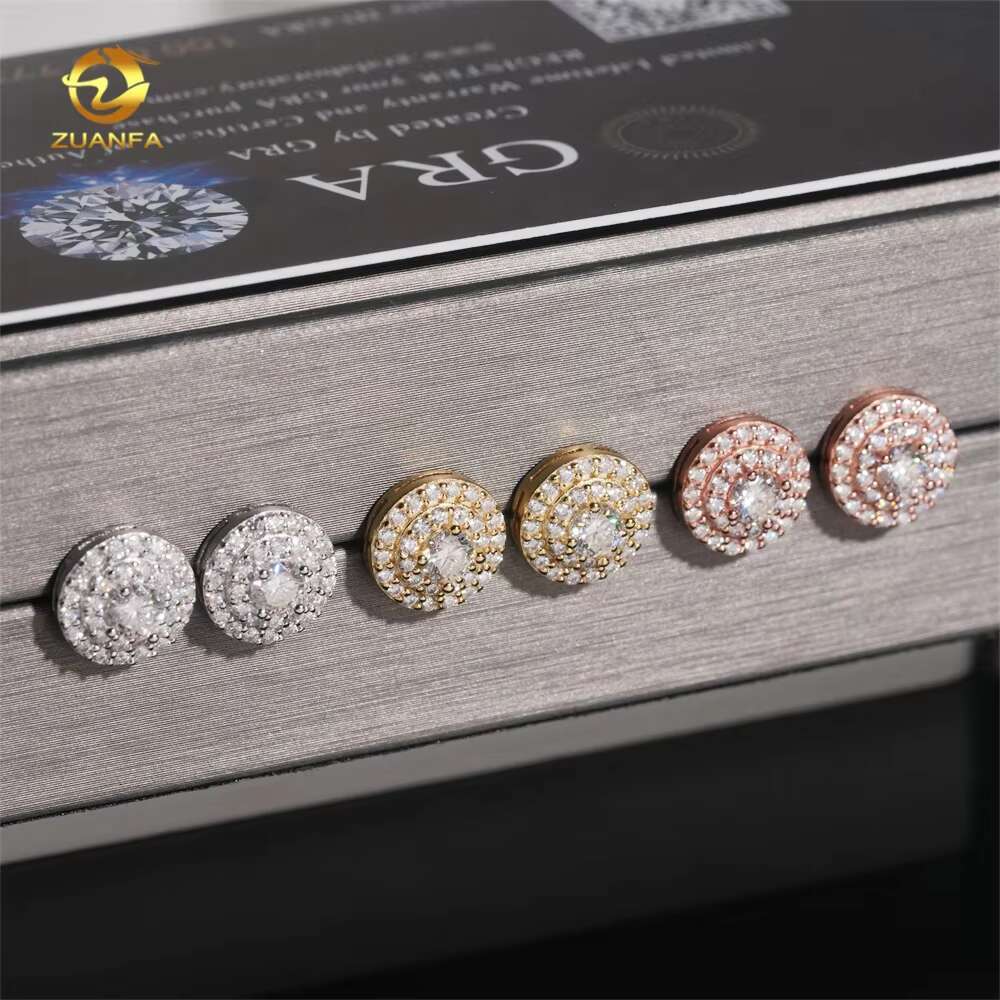 Pass Diamond Tester Fashion Stud 925 Sterling Silver Hip Hop Round Iced Out VVS Moissanite Earrings