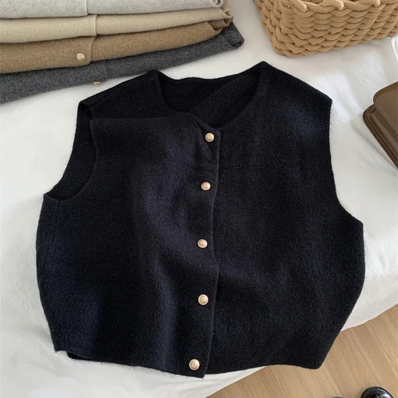 Autumn womens cardigan wool sweater Korean elegant knitted sleeveless casual Tank fashion ultrathin top 250407