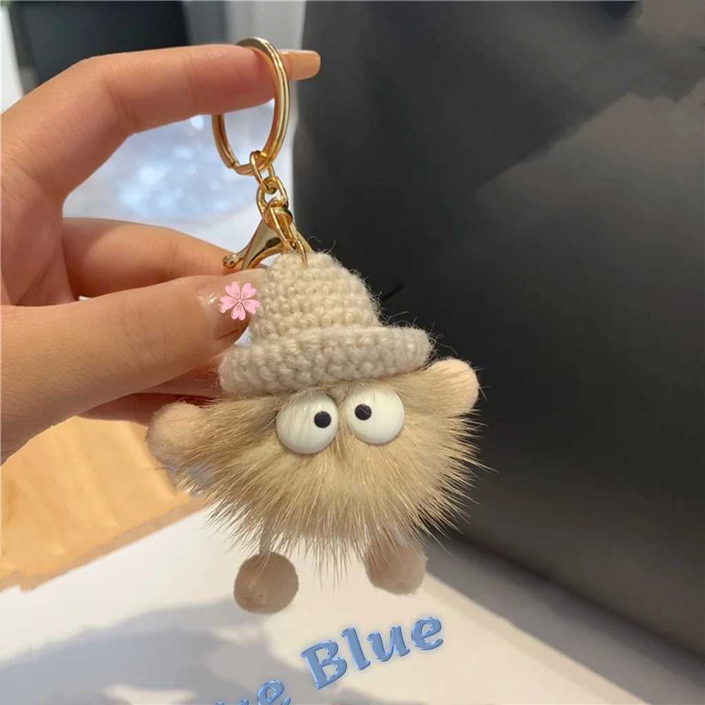 Simulated mink hair small bricks cute car keychain elf pendant plush bag W250411