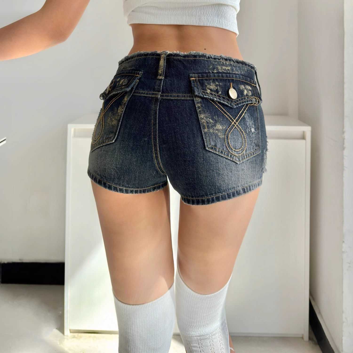 Y2K New Retro Womens Low Waist Sexy Mini Skirt Miss Me Boots Cut Angel Wings Jeans Skirt Harajuku Hip Hop Goth Joker StreetWearT250311