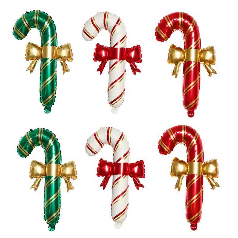 Christmas 6pcs Christmas Decoration Candy Cane Bow Balloon Red And Green Stripes Christmas Foil Balloon Xmas New Year Party Supplies Y251111