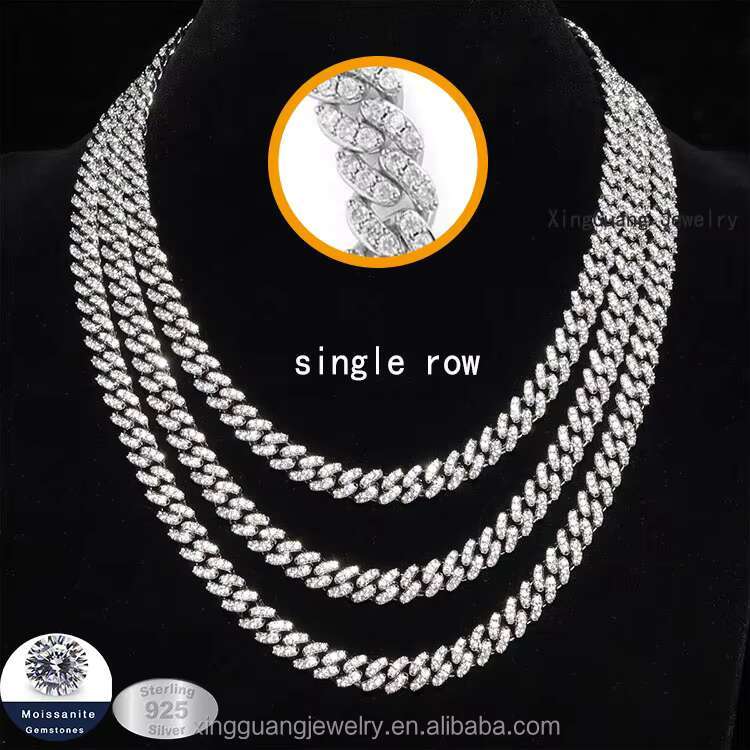 Moissanite Necklace Bracelet 6mm 10mm S925 Silver Gold Plated High Quality Hip Hop Style Iced Out Moissanite Diamond Cuban Chain