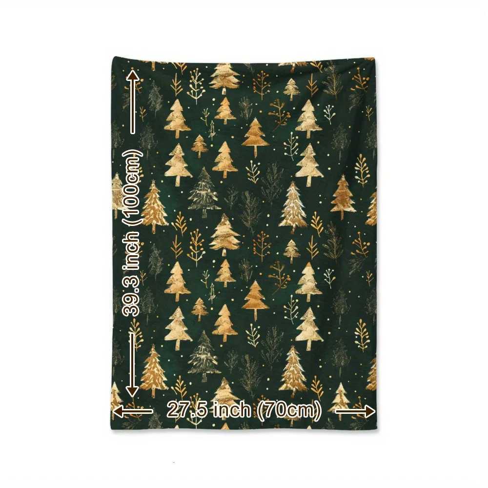 Christmas Elements 1pc Vintage golden texture cedar snowflakes Christmas tree Christmas print blanket soft and warm blanket C251111
