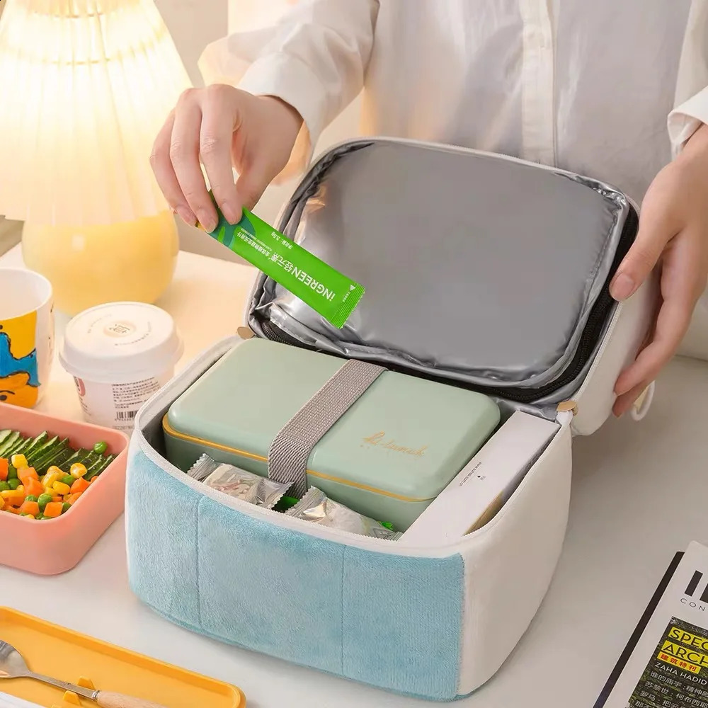 One shoulder bento lunch box toast bag portable insulated thick double-layer large capacity food hiking picnic bag 250410