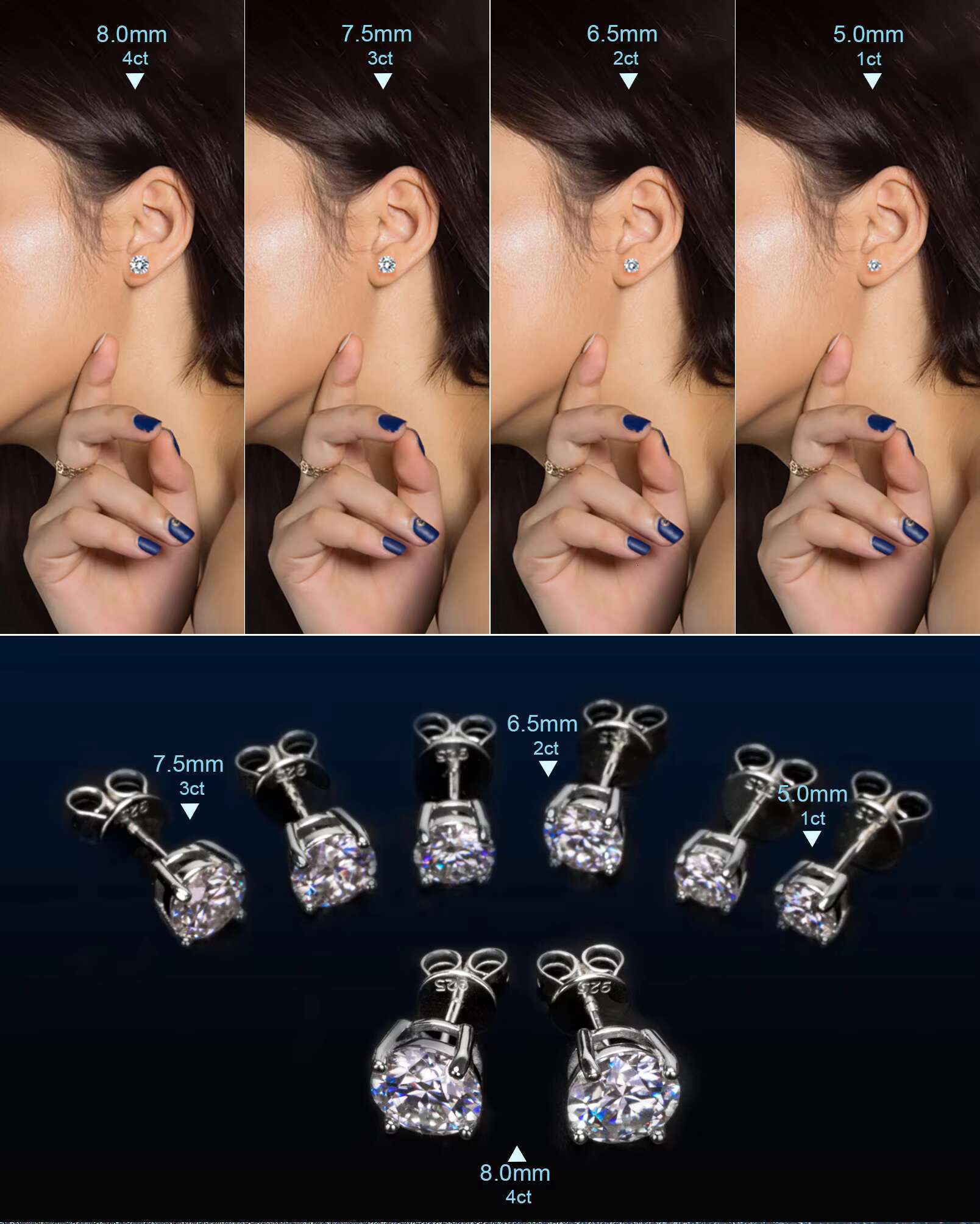 Pass Diamond test VVS D Moissanite Earrings Men Women 0.5CT-3CT 925 Silver GIA Certificate Lab Diamond Stud Luxury Jewelry