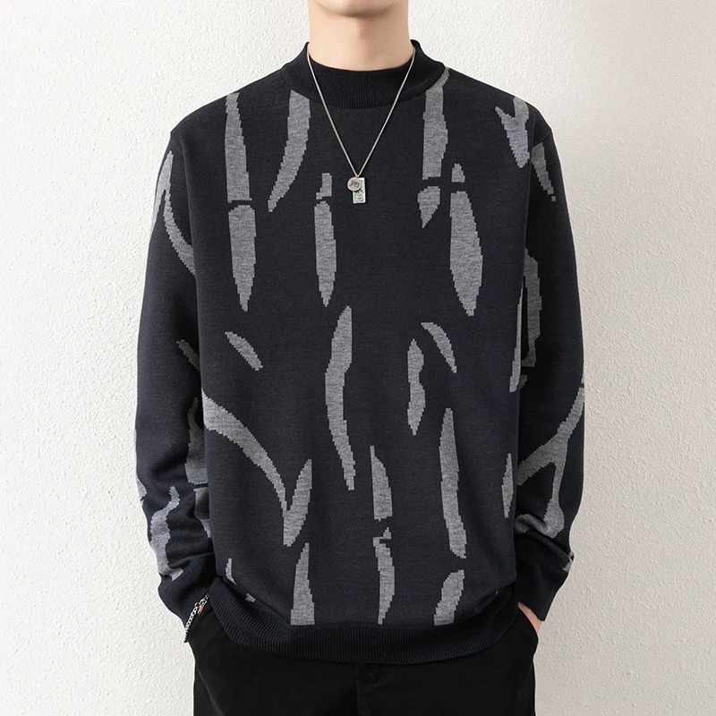 Semihigh Collar Sweater for Men with Lining Thickened and Flocked Perfect Autumn Winter As A Versatile Base Shirt 251104